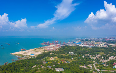 Naklejka na ściany i meble Waterfront view of Guantouling National Forest Park, Guangbei Hai City