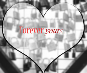 forever yours conceptual background with heart shape and background from many key locks
