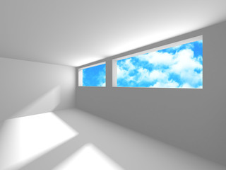 Obraz premium Futuristic White Architecture Design on Cloudy Sky Background