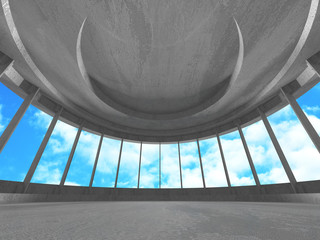 Obraz premium Concrete room wall construction on cloudy sky background