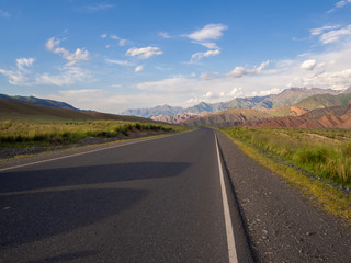 Beautiful landscape. Asphalt road in Pamir mountains