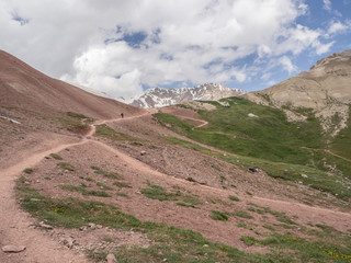 Landscape. Footpath in Pamir mountains in Kyrgyzstan