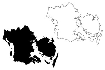 Region of Southern Denmark (Kingdom of Denmark) map vector illustration, scribble sketch Syddanmark map