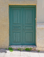old house entrance green door, Athens Greece