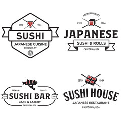 Sushi shop labels and badges design templates set vector, japanese food logos design.