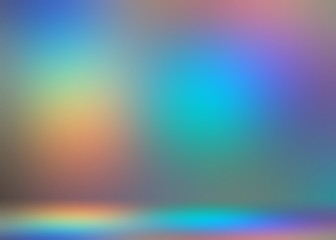 Attractive hologram 3d background. Orange green blue iridescent graphic. Metallic flare colorful abstract pattern. Gleam studio illustration.