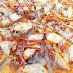 delicious pizza top view close up