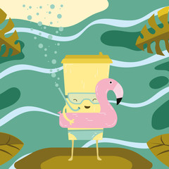 Vector colorful illustration of character glass of coffee with hands. Funny coffee Flat style hand drawn line art coffee design of poster.