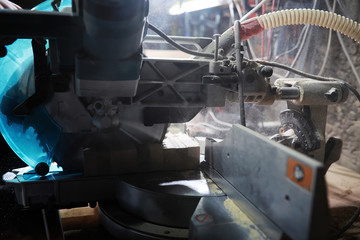 Workshop with tools and electric saws in the process