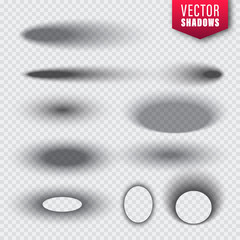 Vector shadows set on transparent background. Realistic isolated shadow. Vector illustration.