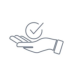 Hand, check mark. Vector linear icon on a white background.