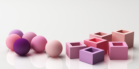 Set of colorful realistic geometric shape with fabric texture on white background. 3d rendering