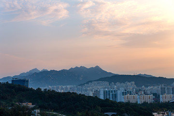 a beautiful scene of before sunrise at Seoul city from Hanuel park , South Korea.