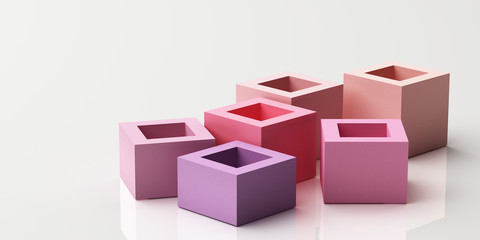 Obraz premium Set of colorful realistic geometric shape with fabric texture on white background. 3d rendering