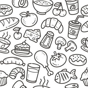 Seamless Food, Drink and Fruit Pattern
