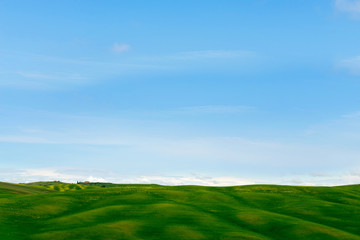 Beautiful spring minimalistic landscape with green hills in Tuscany