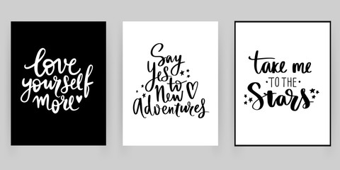 Set with fashion cards with motivation and inspiration quotes.