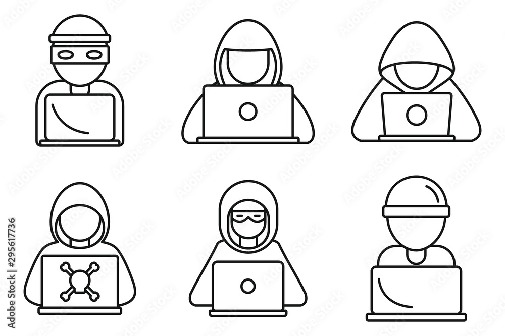 Poster cyber hacker icons set. outline set of cyber hacker vector icons for web design isolated on white ba