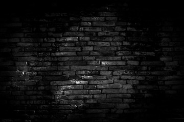 Naklejka na ściany i meble Black brick walls background and texture. The texture of the brick is black. Background of empty brick basement wall. black wall.