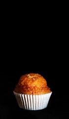 HOMEMADE MUFFIN ON BLACK BACKGROUND