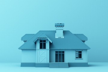 A blue house on blue background. 3d rendering