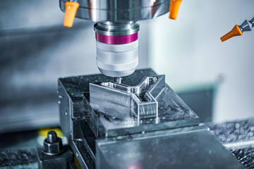 Metalworking CNC lathe milling machine. Cutting metal modern processing technology. © Andrei Armiagov