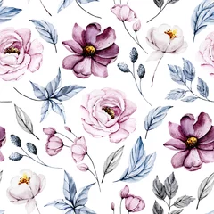 Tapeten Vintage-Stil Nahtloser Hintergrund, Vintage florale Textur, Muster mit Blumensträußen Aquarell rosa Blumen. Stofftapete wiederholen. Perfekt für eingewickeltes Papier, Hintergrund.