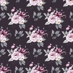 Dekokissen Seamless background, vintage floral texture, pattern with bouquets watercolor pink flowers. Repeat fabric wallpaper. Perfectly for wrapped paper, backdrop.  © Larisa