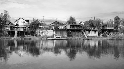 Slums on one of the rivers of the city of Astrakhan