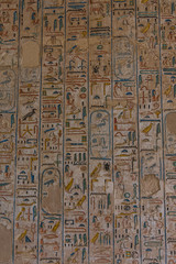 Kings Valley in Luxor, Upper Egypt in the early morning. Interior views of graves, wall paintings...
