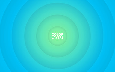 Minimal background with gradient circles. Round color shapes with shadows. Dynamic backdrop with blue waves. Colorful layers design. Landing page template. Vector illustration