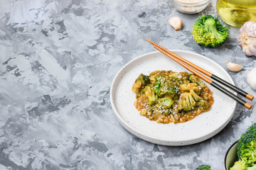 Asian dish broccoli cabbage in a thick garlic sauce.