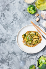Asian dish broccoli cabbage in a thick garlic sauce.