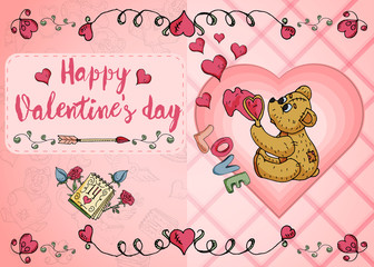 design of 1 greeting card layout on the theme of love and Valentines day in the style of childrens Doodle