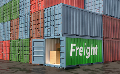 Fototapeta premium Stacks of Freight containers. 3D Rendering