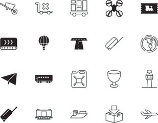 transport vector icon set such as: creative, fun, liquid, template, quadcopter, globe, lock, plastic, farm, petrol, development, cart, machine, drone, high, race, diplomat, origami, wood, express