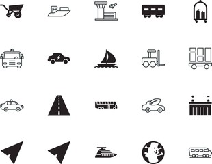 transport vector icon set such as: driverless, work, luxury, carry, hydraulic, up, group, viewcar, airliner, side, track, check, wave, shuttle, wheel, planet, fork, website, illustrations, round