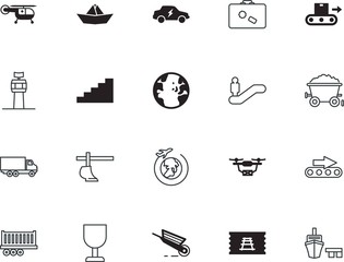 transport vector icon set such as: motor, courier, trolley, access, dirty, hospital, mining, motion, handling, vessel, toy, airport, trucking, marine, steps, vacancy, thin, engine, retro, geography