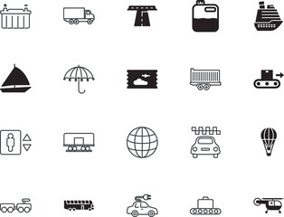 transport vector icon set such as: cart, doorway, eco, wagon, shipment, cable, post, office, open, gas, fashion, charger, nobody, lobby, race, automated, wait, door, clinical, metal, umbrella