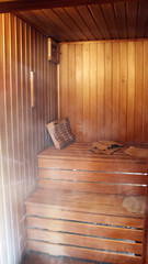 classic wooden sauna inside, a hot steam