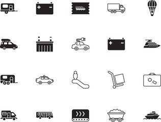 transport vector icon set such as: map, heavy, locomotive, air, stock, wagon, cartoon, crate, trucking, minimal, case, shield, commercial, sketch, shipment, side, economy, cardboard, send, fast, way