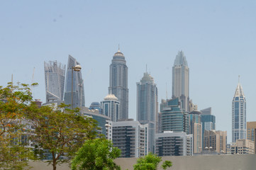 panorama of the residential area Dubai Marina with all the skyscrapers, emirates