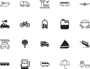 transport vector icon set such as: hotel, view, exercise, ecological, electric, worker, rock, umbrella, light, hybrid, coach, luggage, briefcase, airline, facility, warning, storage, tech, parcel