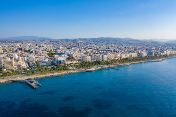 Naklejka na ściany i meble Republic of Cyprus.The Coast Of Limassol. Mediterranean coast on a summer day. Coastline. Landscape Of Limassol. Holidays in Cyprus. Limassol's seafront promenade with the marinas and pedestrian zones