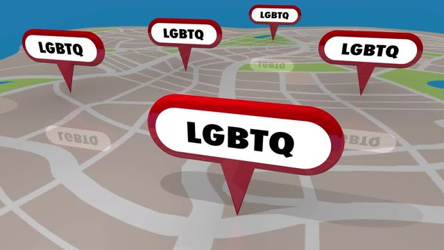  LGBTQ Lesbian Bisexual Gay Transgender Questioning Coming Out Support Group Map Pins 3d Animation