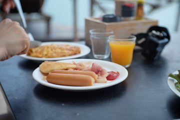 breakfast with eggs and coffee