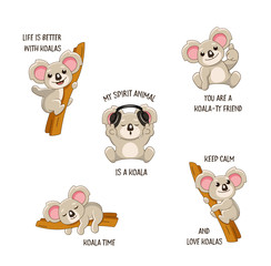 Funny koala stickers set with quotes © teneresa
