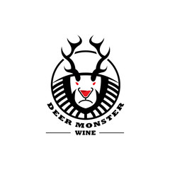 Deer Monster Wine Logo Vector Icon Illustration