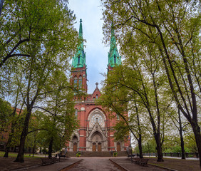 Helsinki. Finland. The road leads to the Church of St.John in Helsinki. Lutheran church. Religious...