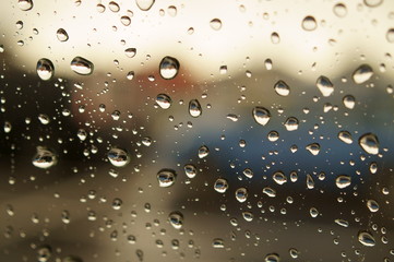 Rainy day car window landscape
